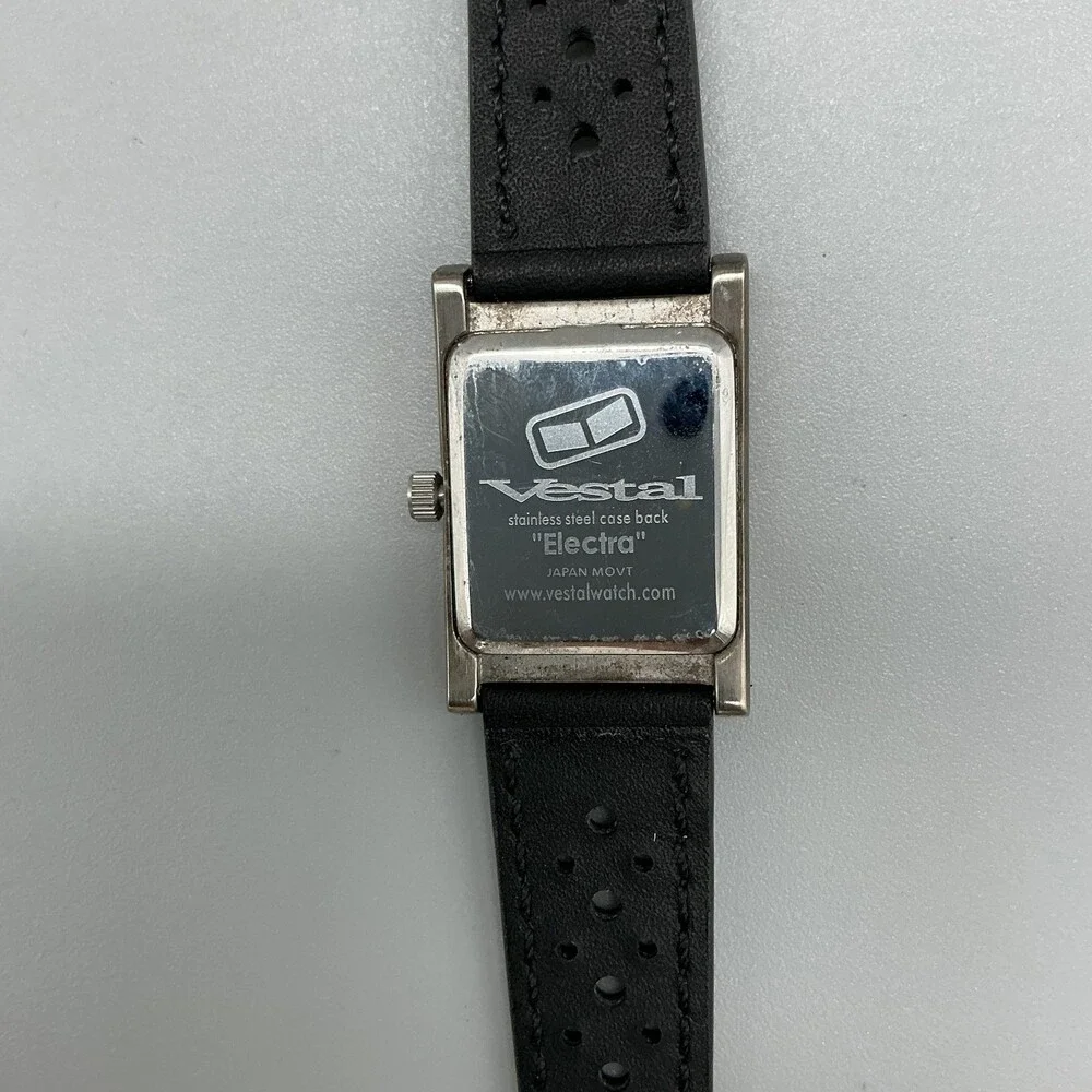Vestal Electra Womens Watch 23mm Silver Tone Black Leather New Battery